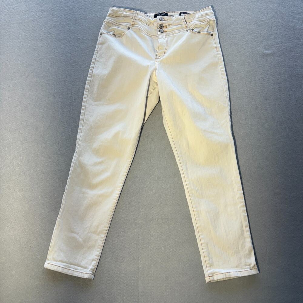 Nine West Jeans 12 Womens Ivory Off White 3-Button High Rise Slim Straight Crop